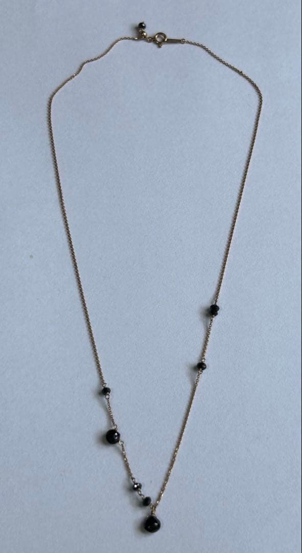 Agete K10 Onyx Necklace featuring a 44.5 cm slide ball chain with black onyx pendant