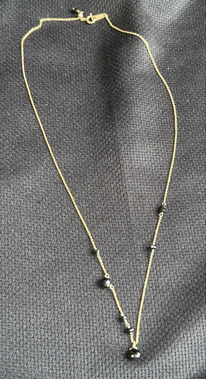 Agete K10 Onyx Necklace featuring a 44.5 cm slide ball chain with black onyx pendant
