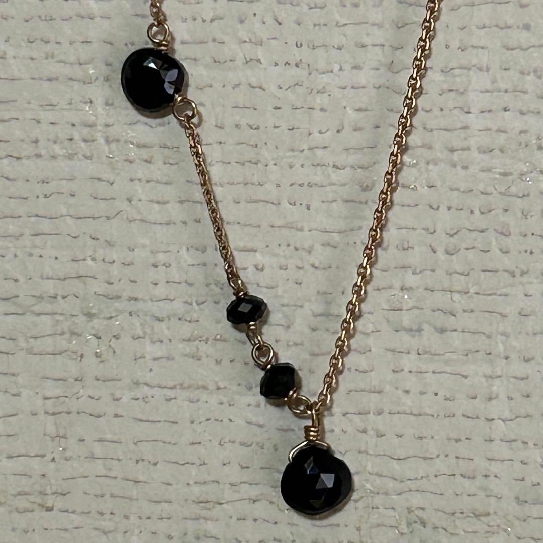 Agete K10 Onyx Necklace featuring a 44.5 cm slide ball chain with black onyx pendant