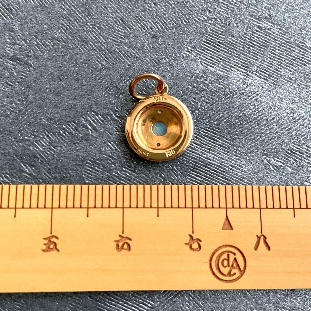Agete K18 gold pendant top charm with diamond, opal, and green enamel, weight 1.0g, loop size 5mm