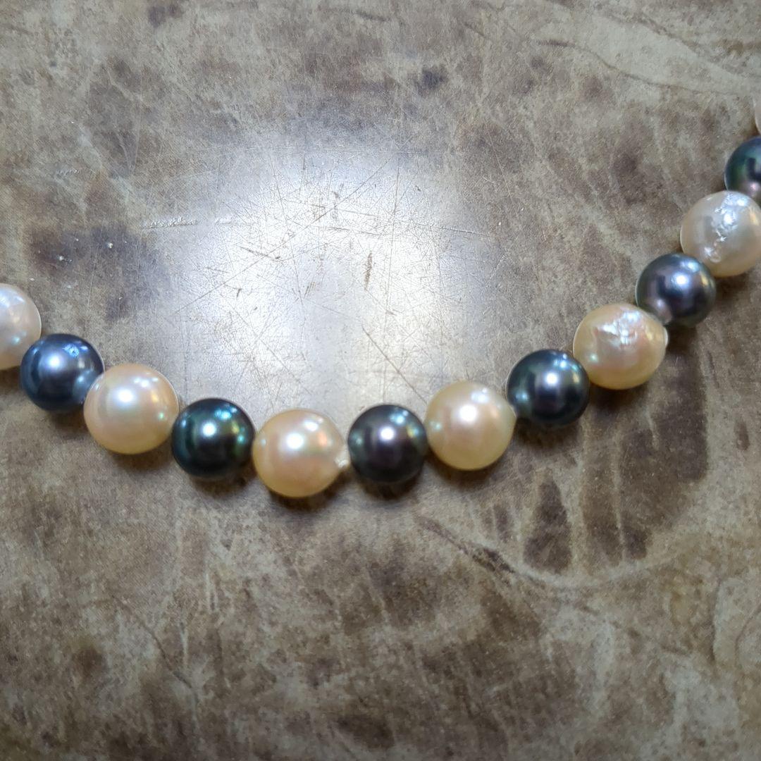 Multi-color Akoya pearl necklace with 925 stamp, length approximately 42 to 46 cm