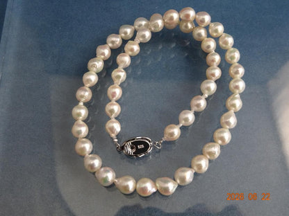 Akoya Pearl Necklace featuring 7-7.5mm baroque pearls in white, pink, blue, and cream colors with one-touch clasp