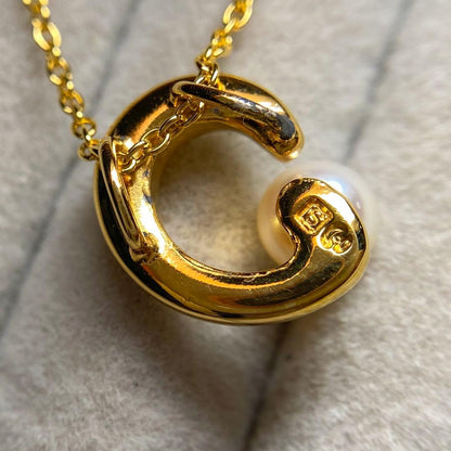 TASAKI gold color Akoya pearl necklace with 6.5mm pearl on 45cm sterling silver chain