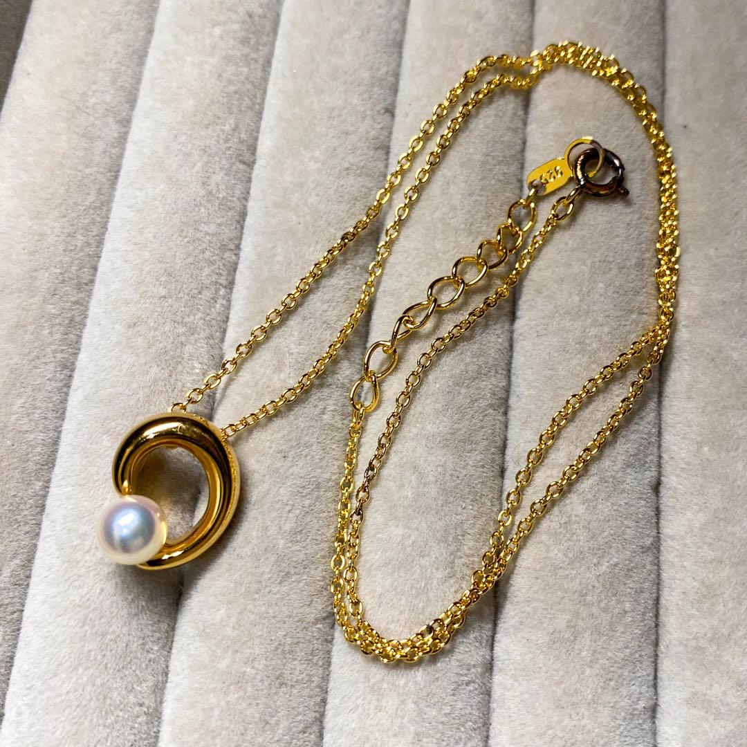 TASAKI gold color Akoya pearl necklace with 6.5mm pearl on 45cm sterling silver chain