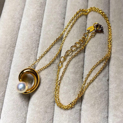TASAKI gold color Akoya pearl necklace with 6.5mm pearl on 45cm sterling silver chain