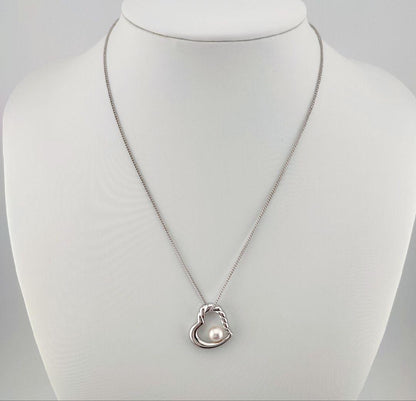 TASAKI Open Heart Pearl Necklace in silver with a 6.3mm round pearl pendant