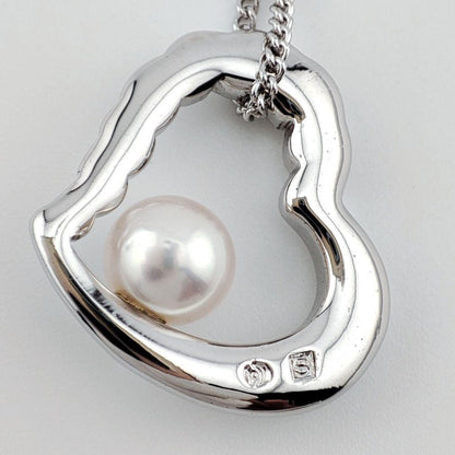 TASAKI Open Heart Pearl Necklace in silver with a 6.3mm round pearl pendant