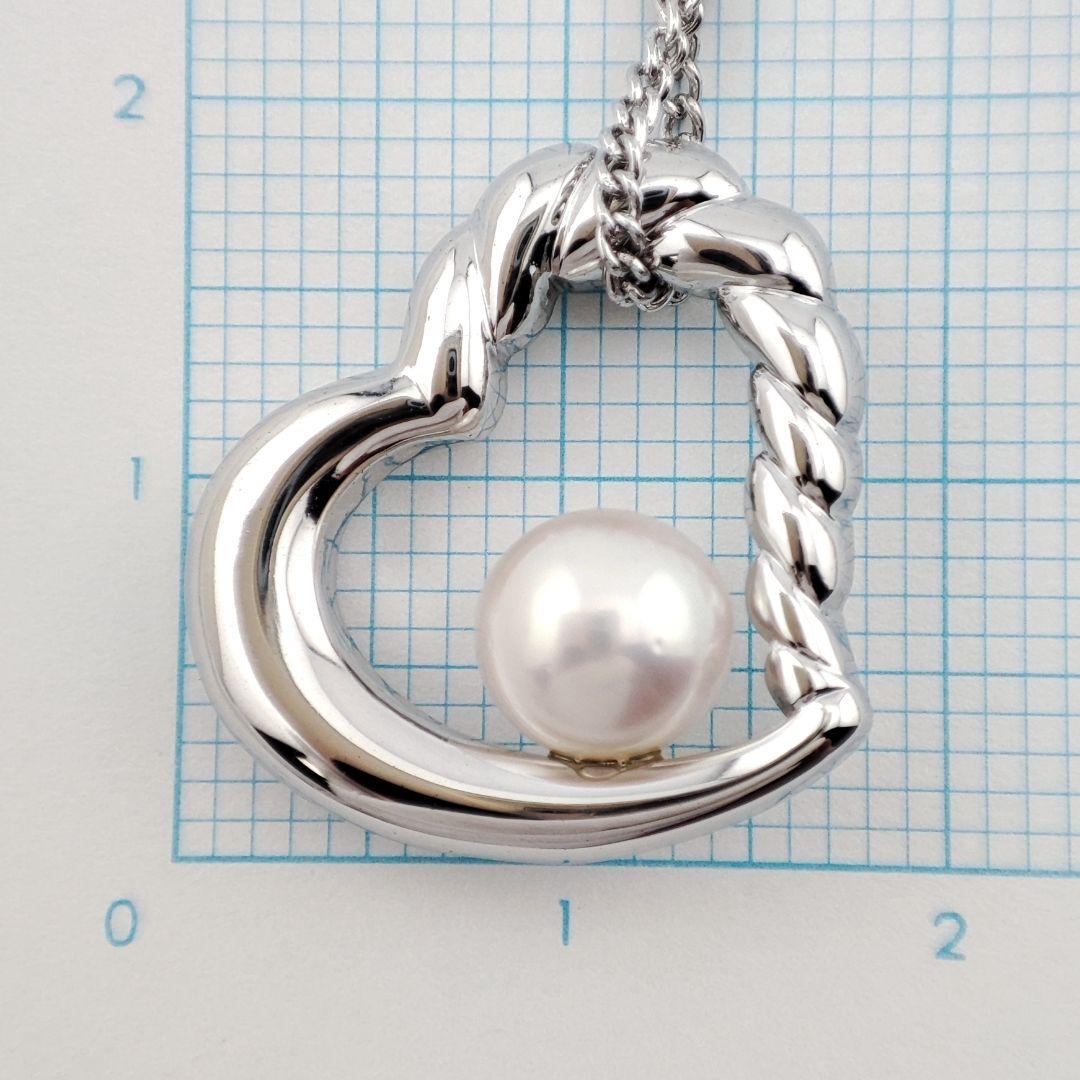TASAKI Open Heart Pearl Necklace in silver with a 6.3mm round pearl pendant