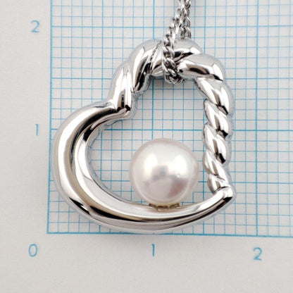 TASAKI Open Heart Pearl Necklace in silver with a 6.3mm round pearl pendant