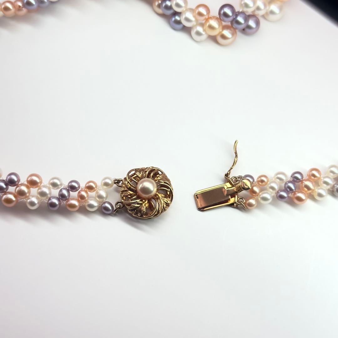Tasaki K18 3-row pearl necklace with pearls sized 3.0-6.2mm and 40cm gold chain