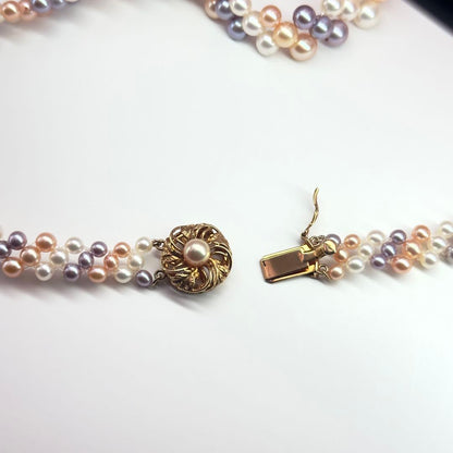 Tasaki K18 3-row pearl necklace with pearls sized 3.0-6.2mm and 40cm gold chain