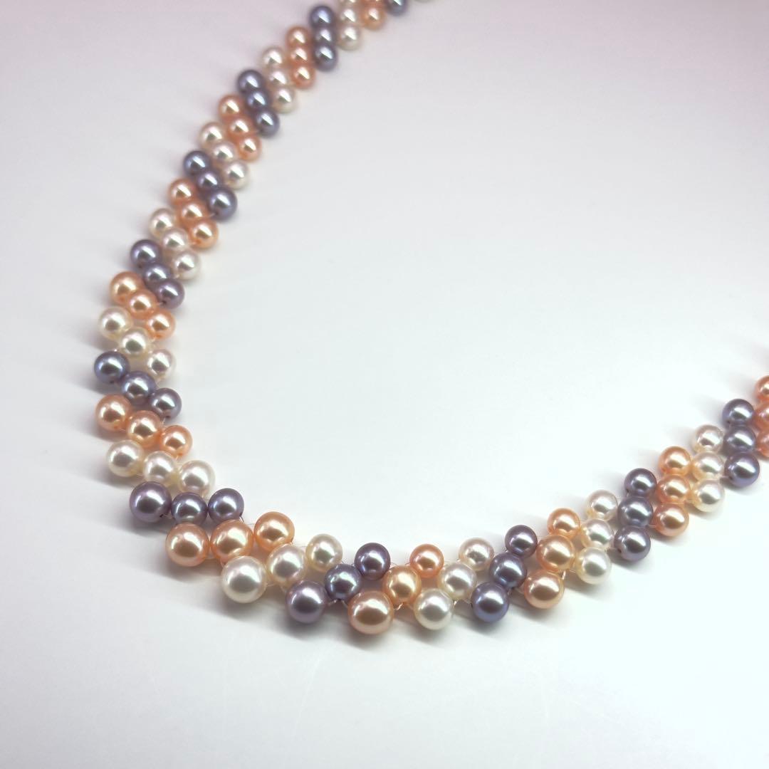 Tasaki K18 3-row pearl necklace with pearls sized 3.0-6.2mm and 40cm gold chain