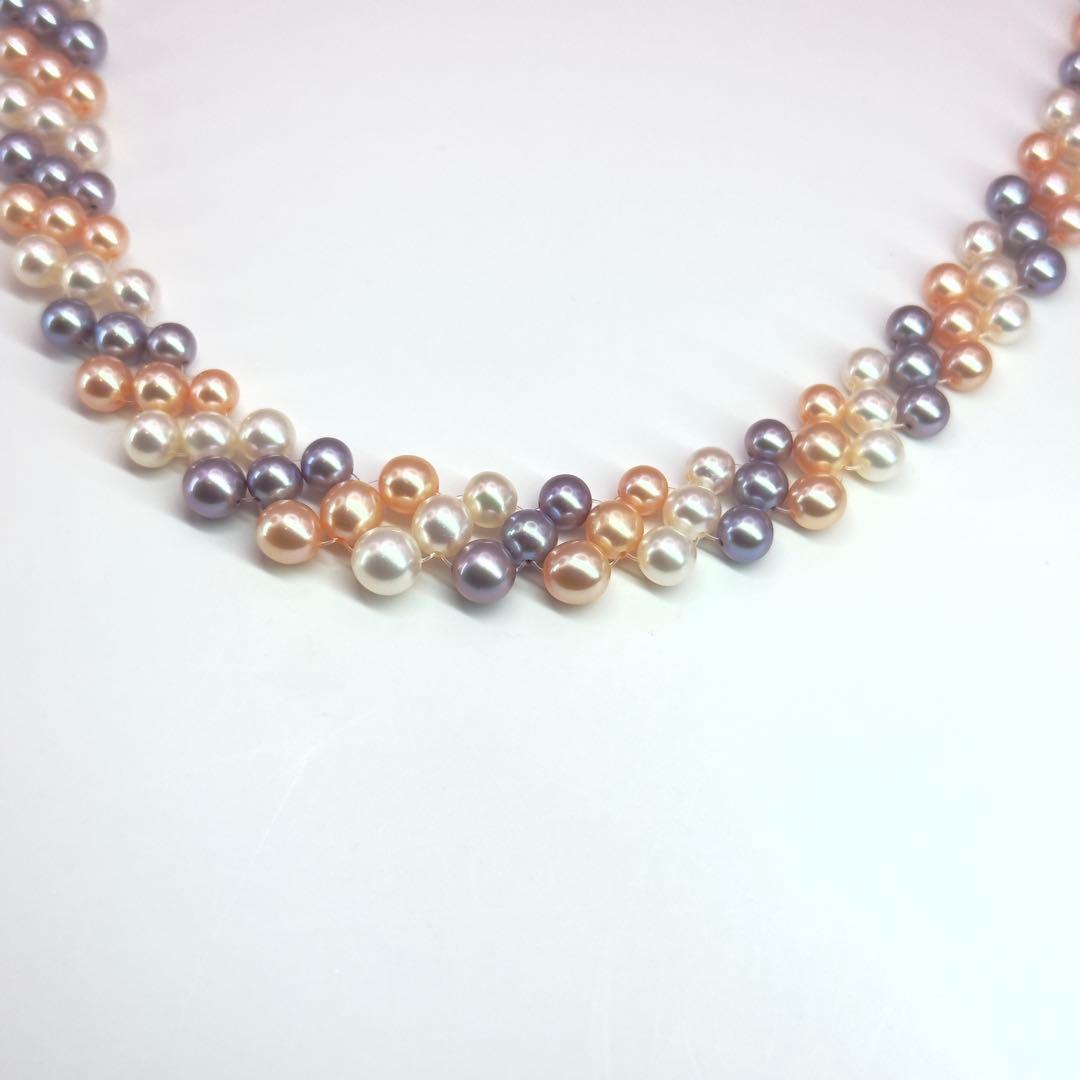 Tasaki K18 3-row pearl necklace with pearls sized 3.0-6.2mm and 40cm gold chain