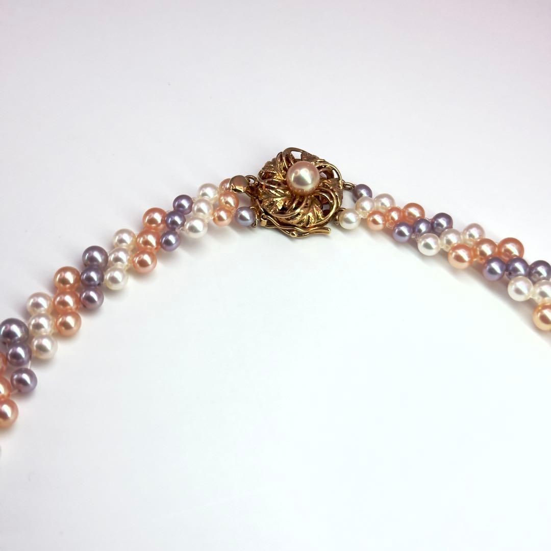 Tasaki K18 3-row pearl necklace with pearls sized 3.0-6.2mm and 40cm gold chain