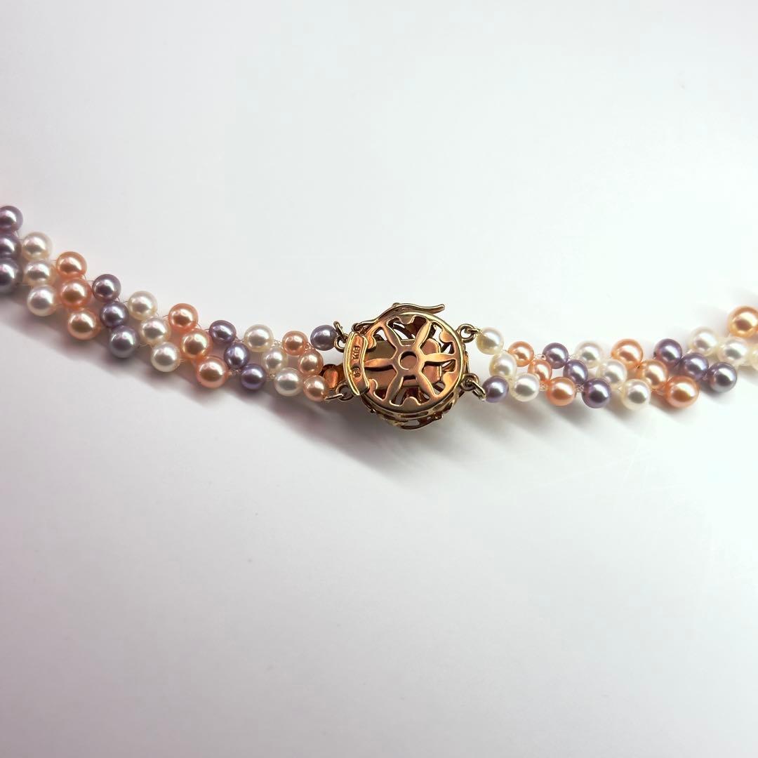 Tasaki K18 3-row pearl necklace with pearls sized 3.0-6.2mm and 40cm gold chain