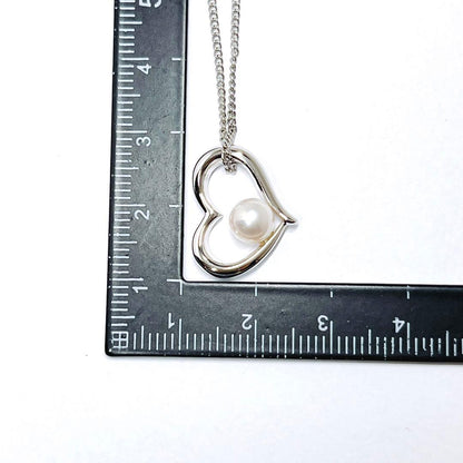 TASAKI Pearl Open Heart Necklace SV925 featuring 5.9 mm pearl and silver chain