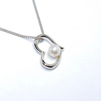 TASAKI Pearl Open Heart Necklace SV925 featuring 5.9 mm pearl and silver chain