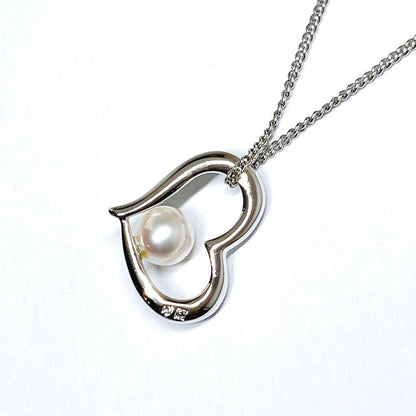 TASAKI Pearl Open Heart Necklace SV925 featuring 5.9 mm pearl and silver chain