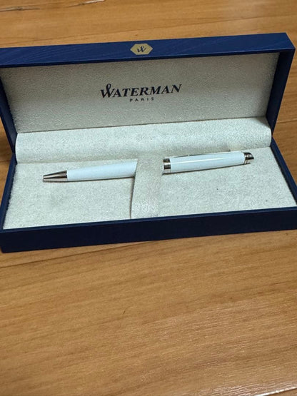 WATERMAN white ballpoint pen with sleek dedicated case on white background