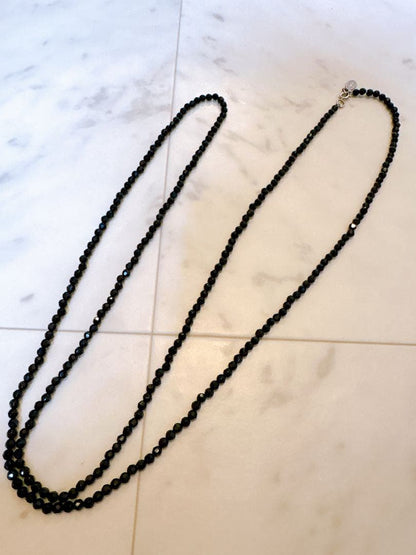 Agete Black Onyx long necklace made of natural black onyx stone and silver 925, 55cm length