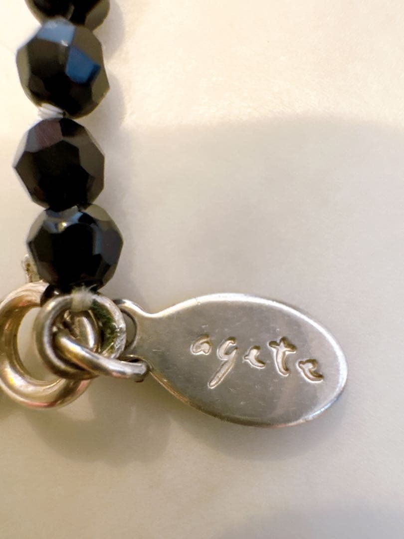 Agete Black Onyx long necklace made of natural black onyx stone and silver 925, 55cm length