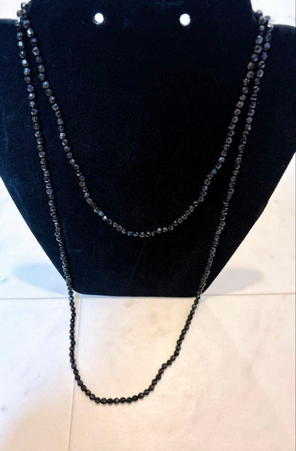 Agete Black Onyx long necklace made of natural black onyx stone and silver 925, 55cm length