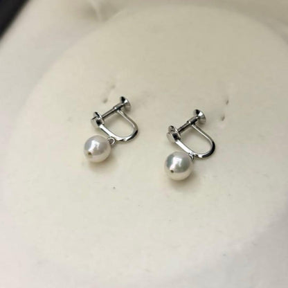 Aurora interference color Akoya pearl necklace and matching earrings with round white pearls and silver accents