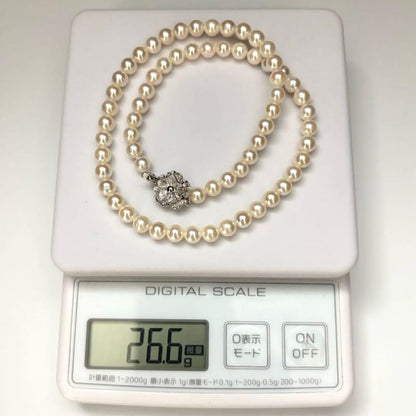 Akoya pearl necklace with white high luster round pearls sized 6.0-6.5mm on a 43cm strand