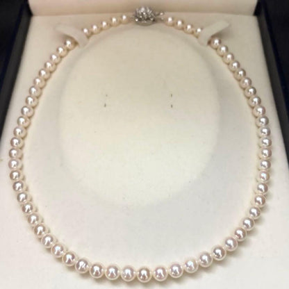 Akoya pearl necklace with white high luster round pearls sized 6.0-6.5mm on a 43cm strand