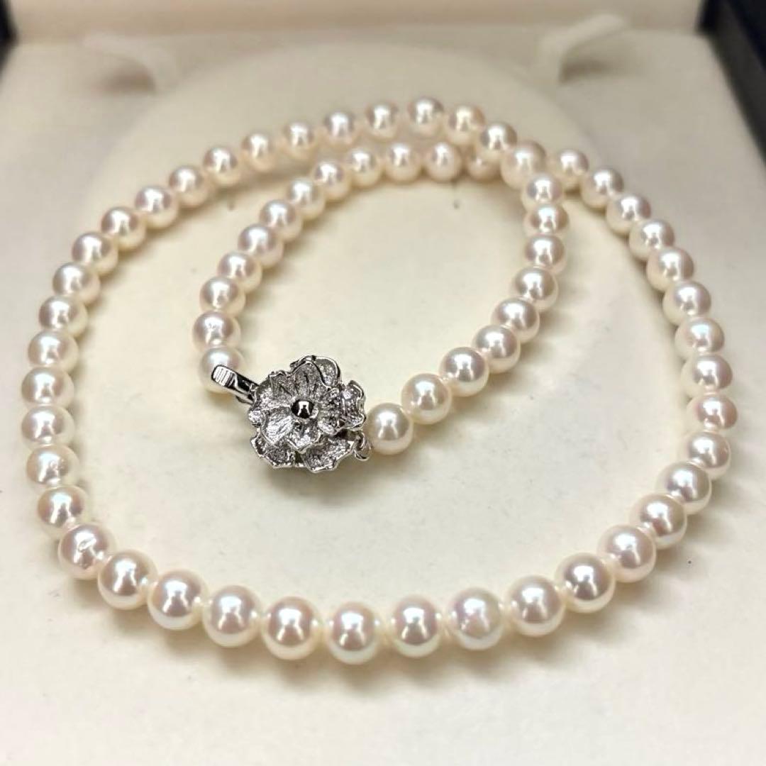 Akoya pearl necklace with white high luster round pearls sized 6.0-6.5mm on a 43cm strand