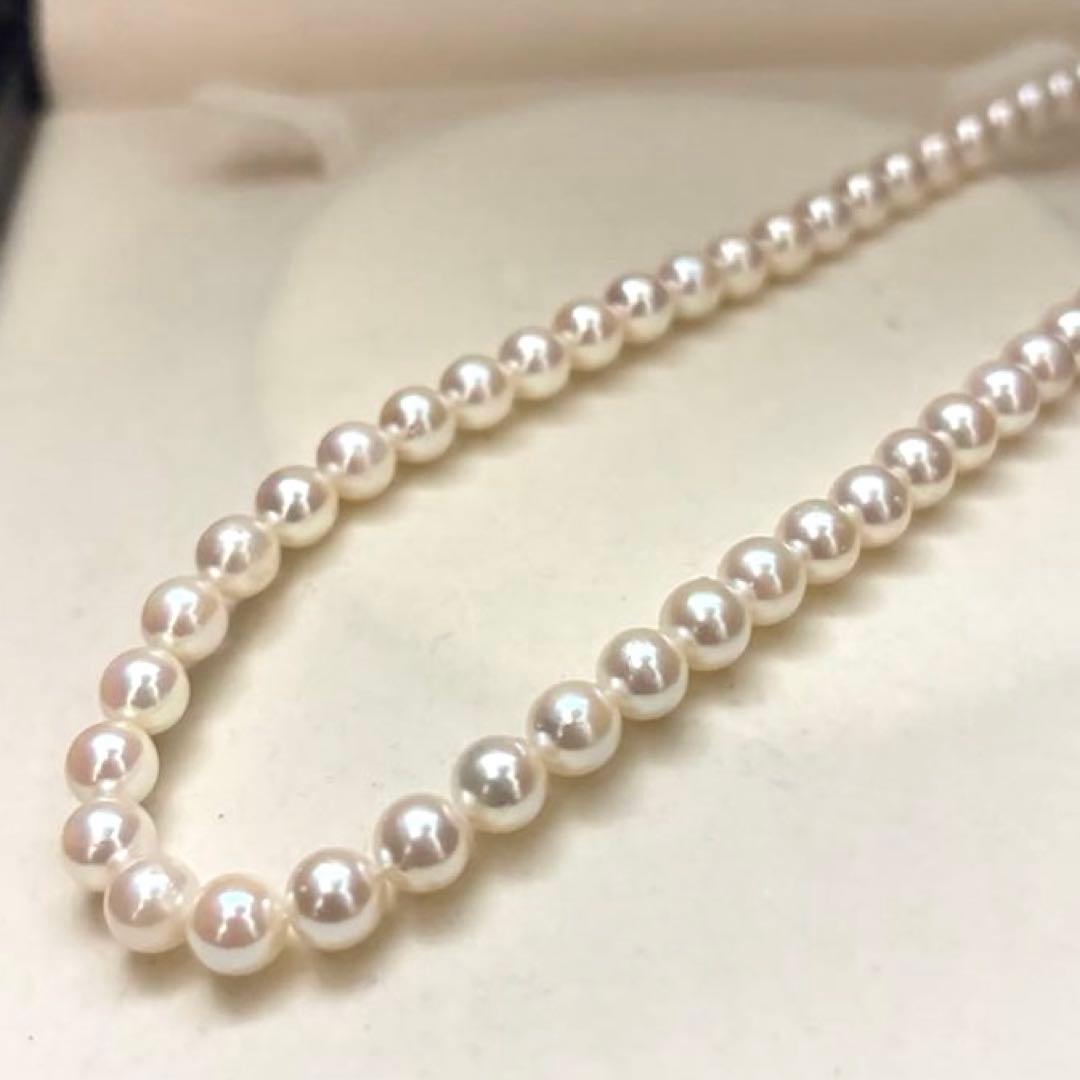Akoya pearl necklace with white high luster round pearls sized 6.0-6.5mm on a 43cm strand