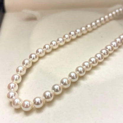 Akoya pearl necklace with white high luster round pearls sized 6.0-6.5mm on a 43cm strand