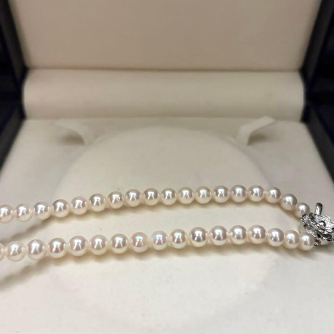 Akoya pearl necklace with white high luster round pearls sized 6.0-6.5mm on a 43cm strand