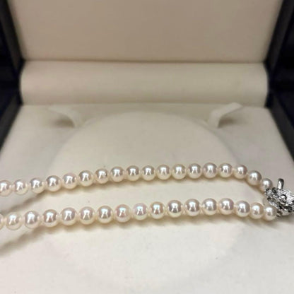 Akoya pearl necklace with white high luster round pearls sized 6.0-6.5mm on a 43cm strand
