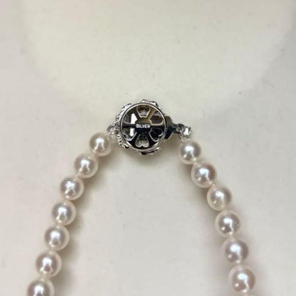 Akoya pearl necklace with white high luster round pearls sized 6.0-6.5mm on a 43cm strand