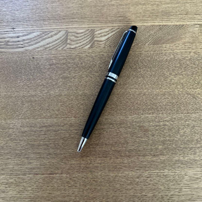 Waterman Black ballpoint pen body with metal clip and ring on black plastic body including refill