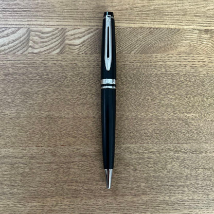 Waterman Black ballpoint pen body with metal clip and ring on black plastic body including refill