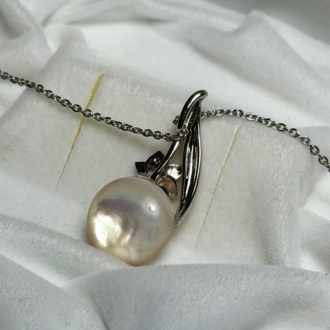 TASAKI Mape Pearl Necklace with 13.6mm real pearl on silver chain, 40cm length