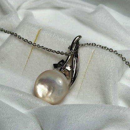 TASAKI Mape Pearl Necklace with 13.6mm real pearl on silver chain, 40cm length