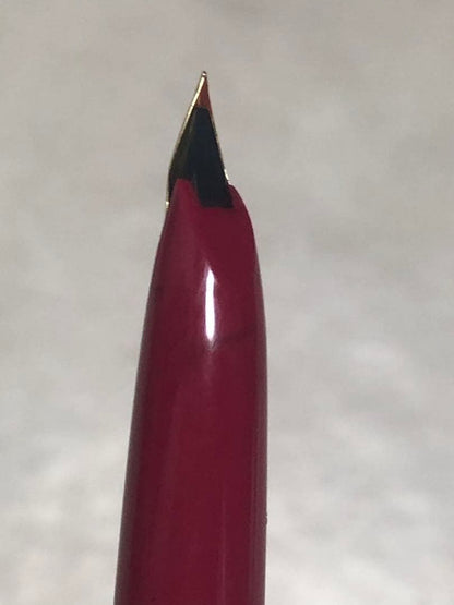 Pilot fountain pen in red color with sleek design and silver clip shown from side view