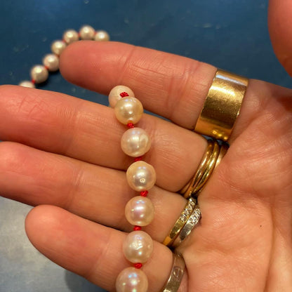 Red Akoya pearl baroque jewelry made in Japan featuring beautiful baroque-shaped pearls