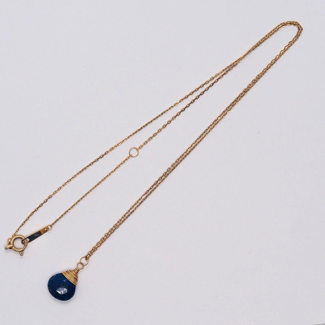 ageteK10YG Lapis Lazuli Necklace with 40cm adjustable adzuki chain and 10.5mm lapis lazuli pendant