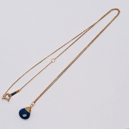 ageteK10YG Lapis Lazuli Necklace with 40cm adjustable adzuki chain and 10.5mm lapis lazuli pendant