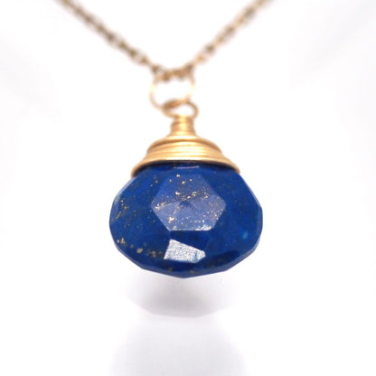 ageteK10YG Lapis Lazuli Necklace with 40cm adjustable adzuki chain and 10.5mm lapis lazuli pendant