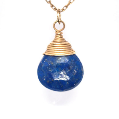 ageteK10YG Lapis Lazuli Necklace with 40cm adjustable adzuki chain and 10.5mm lapis lazuli pendant