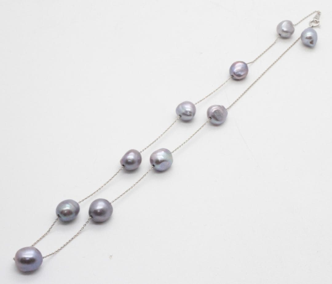 Tasaki Station Baroque Pearl Necklace with cobalt blue pearls and white gold clasp, adjustable length 37-45cm