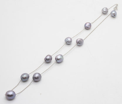 Tasaki Station Baroque Pearl Necklace with cobalt blue pearls and white gold clasp, adjustable length 37-45cm