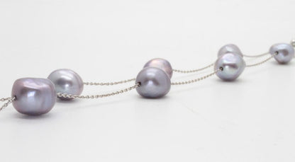 Tasaki Station Baroque Pearl Necklace with cobalt blue pearls and white gold clasp, adjustable length 37-45cm