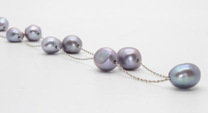 Tasaki Station Baroque Pearl Necklace with cobalt blue pearls and white gold clasp, adjustable length 37-45cm