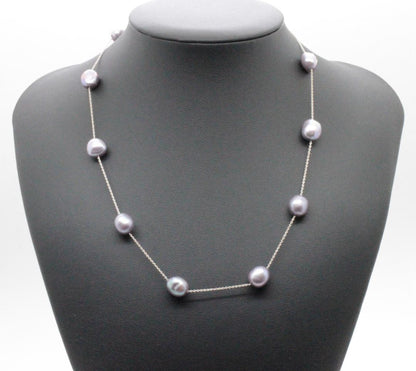 Tasaki Station Baroque Pearl Necklace with cobalt blue pearls and white gold clasp, adjustable length 37-45cm